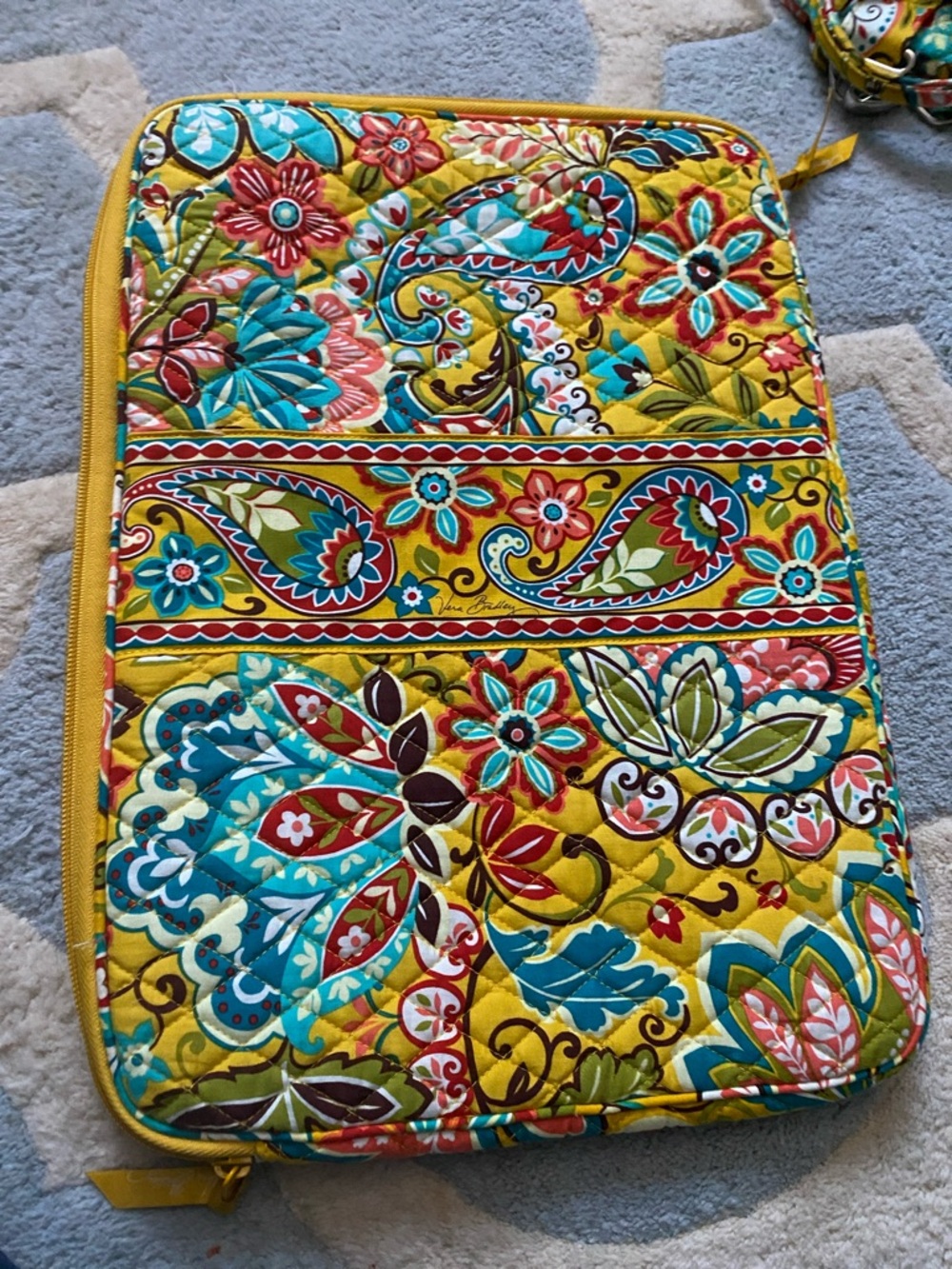 Vera Bradley Provincial Yellow Quilted Floral Paisley Laptop Sleeve